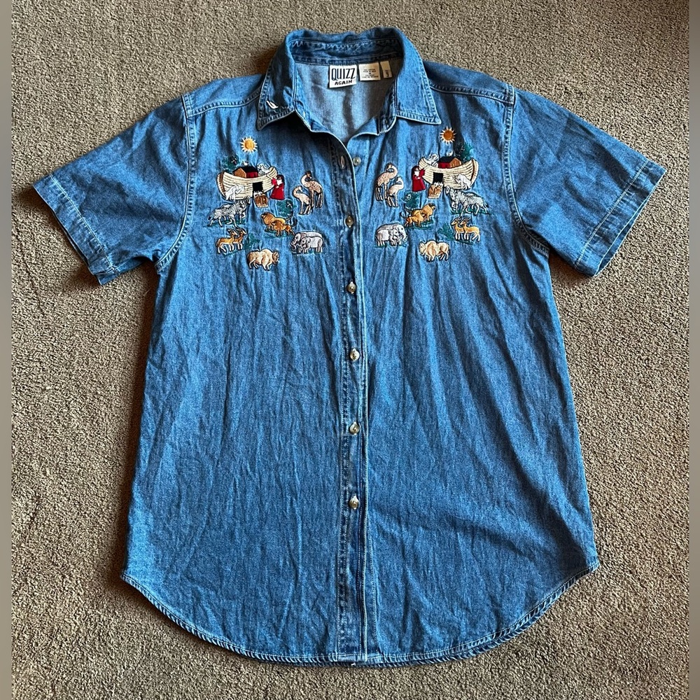 Vintage Quizz Again Women’s size Medium Noah’s Ark Button-Down Shirt